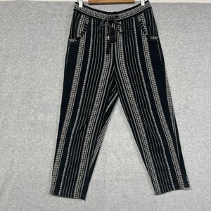 by Anthropologie Pants M Boho Striped Joggers Tassel Drawstring Black White